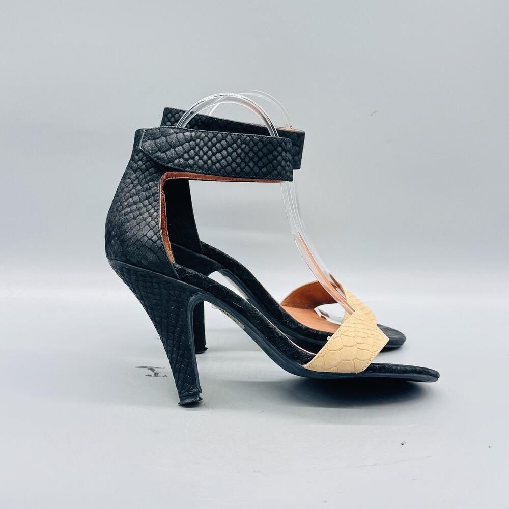 Jeffrey Campbell Shoes Womens 7.5 Black Snake Leather Strappy Cone Heel Open Toe